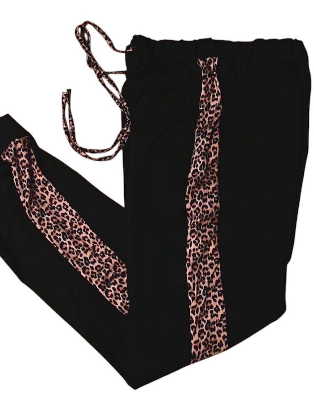 Lounge pants with a leopard print stripe down the leg
